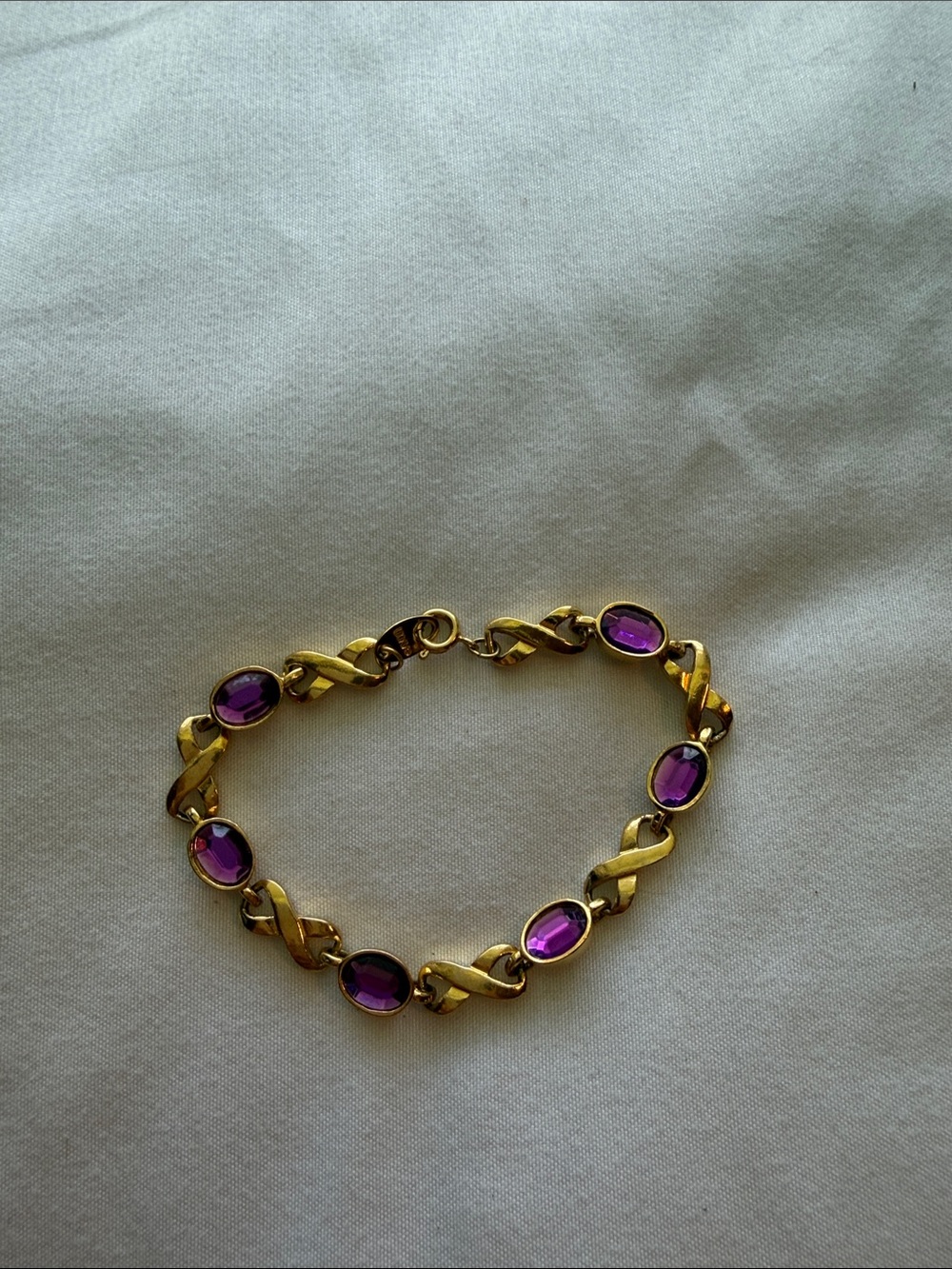 Gold Tone Breast Cancer Awareness Bracelet with Pink Gemstones